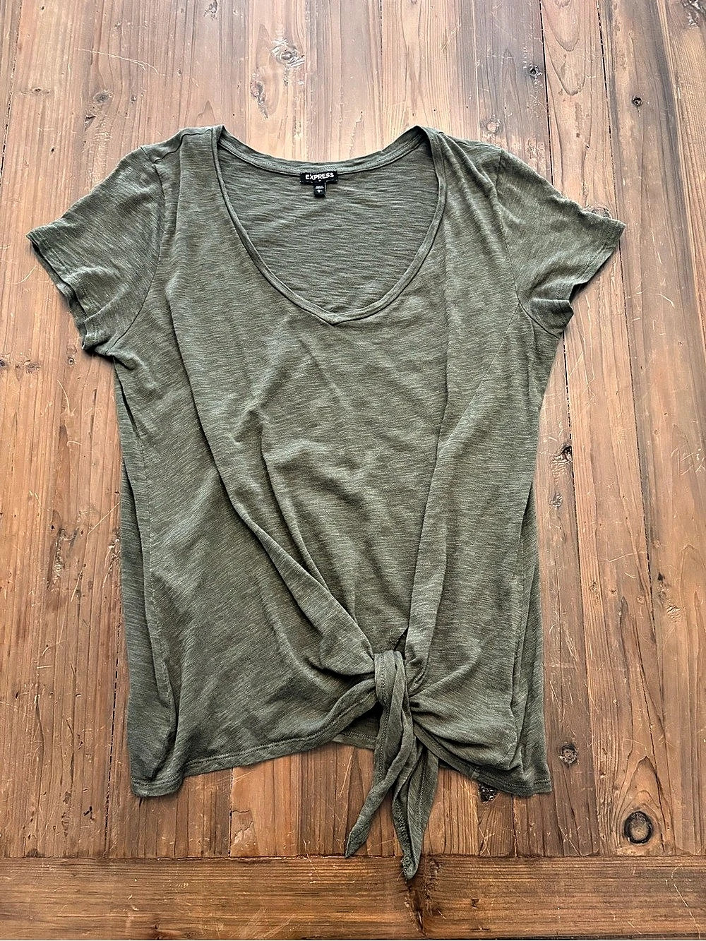 Express Olive Green Tie Front Tee Size Large